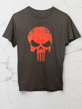 Marvel Men's Black Short Sleeve Tee with Red Skull Graphic